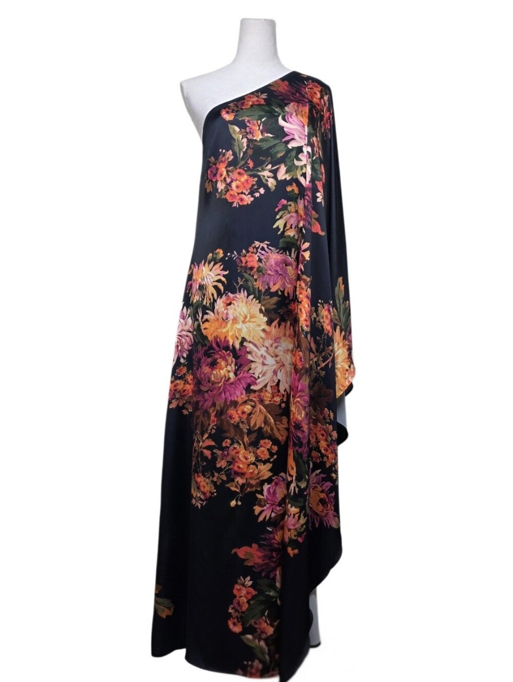 Anthropologie BHLDN Tiana Navy Floral One-Shoulder Maxi Dress Size Small  Flawed